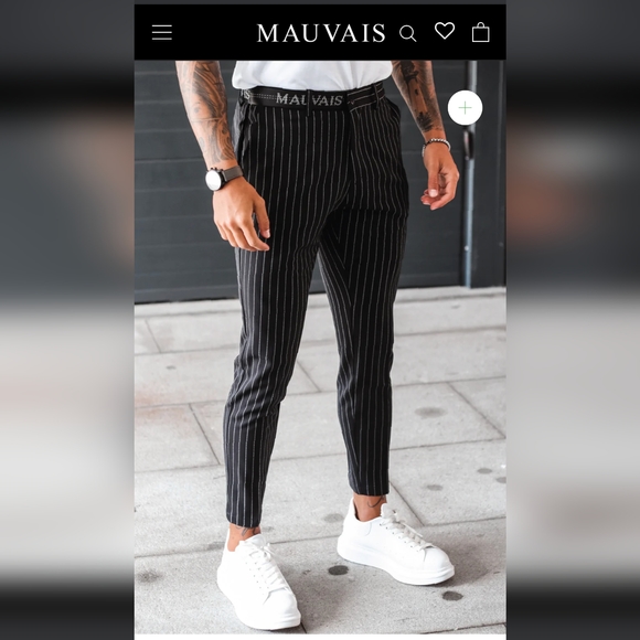 Hurry! Store Close Next Week!!MAUVAIS PINSTRIPE TROUSERS WITH HALF BELT IN BLACK - Picture 1 of 6